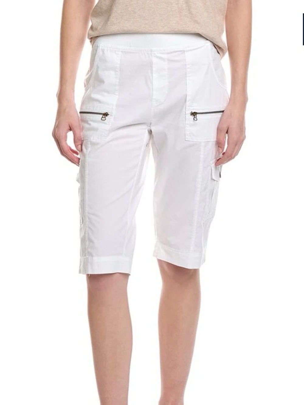 Wearables White Cargo Capri Shorts with Front Zip Pockets. Size XL. New.